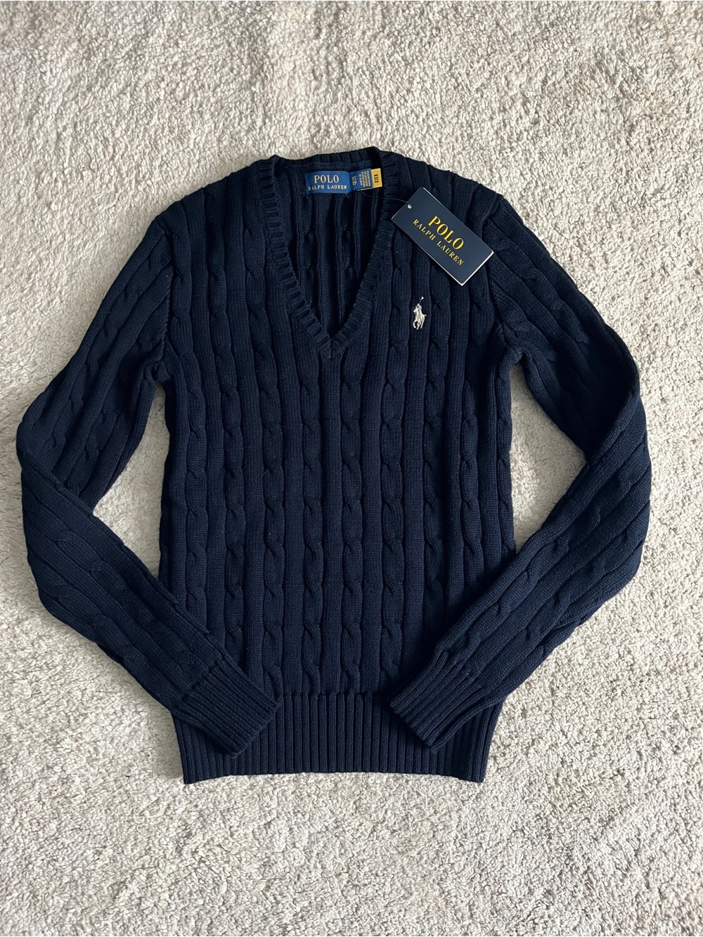 'Authentic Ralph Lauren Navy Cable-Knit V-Neck Sweater
